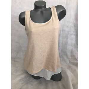 WHBM BEIGE & WHITE LAYERED SPLIT BACK SWEATER TANK